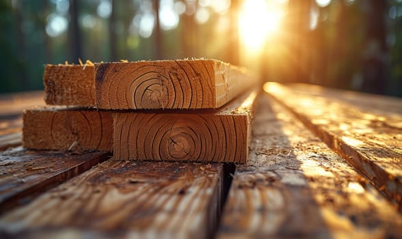 Construction materials boards on a natural background. Selective soft focus.