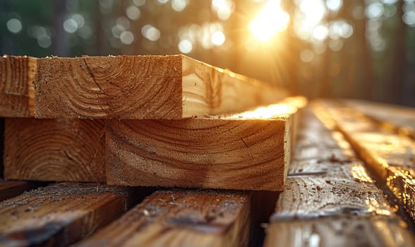 Construction materials boards on a natural background. Selective soft focus.