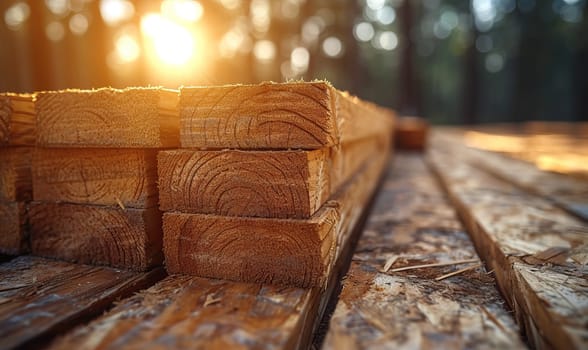 Construction materials boards on a natural background. Selective soft focus.