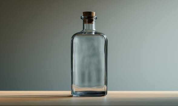 Transparent bottle with a cap on a light background. Selective soft focus.