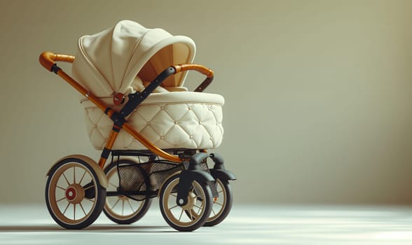 Image of a baby stroller on a light background. Selective soft focus.