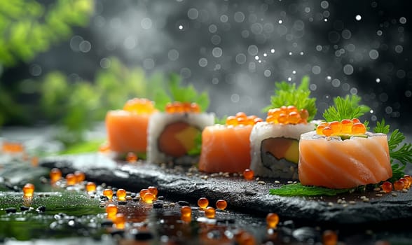 Sushi on the table on a blurred background. Selective soft focus.