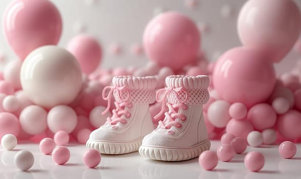 Children's small shoes on a creative background. Selective soft focus.