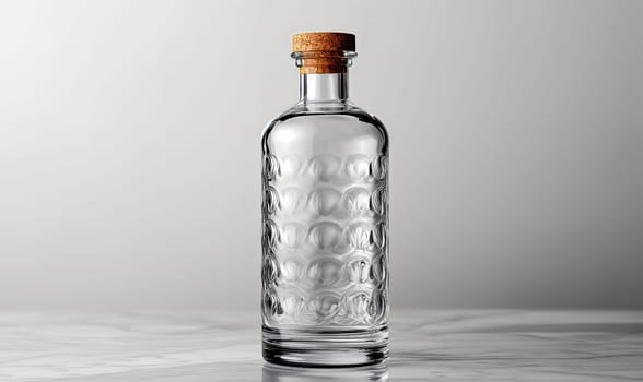 Transparent bottle with a cap on a light background. Selective soft focus.