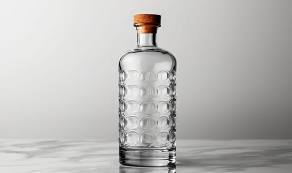 Transparent bottle with a cap on a light background. Selective soft focus.