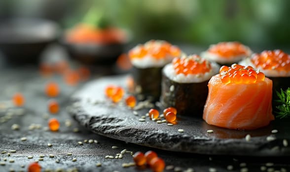 Sushi on the table on a blurred background. Selective soft focus.