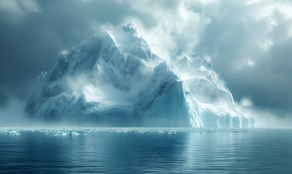 Natural landscape with a melting iceberg on a cloudy day. Selective soft focus.