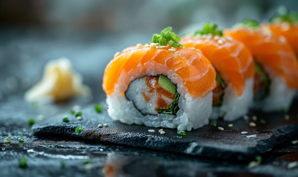 Sushi on the table on a blurred background. Selective soft focus.