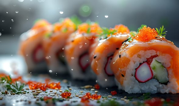 Sushi on the table on a blurred background. Selective soft focus.