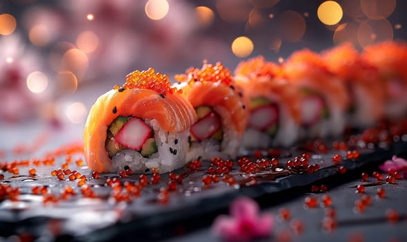 Sushi on the table on a blurred background. Selective soft focus.