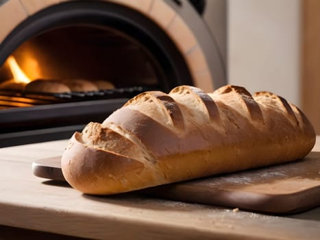 Rustic Oven Magic. Artfully Displayed Freshly Baked Bread on Wooden Tabletop.