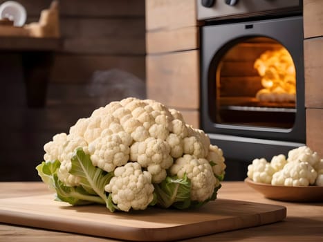 Farm-to-Table Delight. Oven-Baked Cauliflower Presented on Wooden Surface.