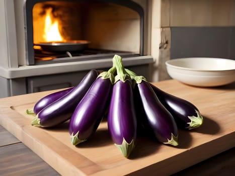 Savor the Aroma. Freshly Baked Eggplants on a Rustic Wooden Table.