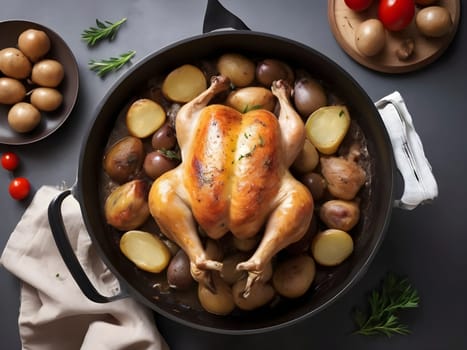 Irresistible Aromas. Capturing the Cozy Charm of Freshly Roasted Chicken and Potatoes.