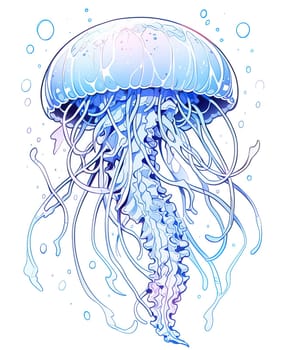 Illustration of a jellyfish on a white background. Selective soft focus