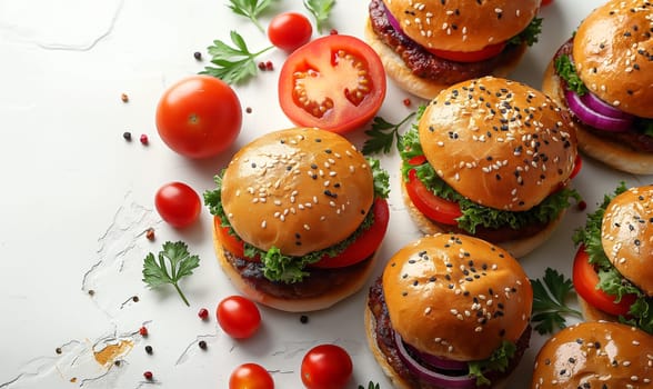 Juicy and tasty burgers on a blurred background. Selective soft focus