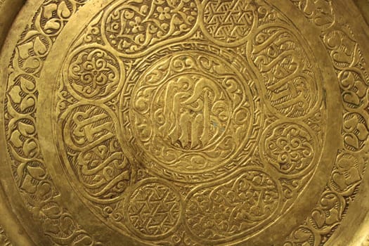 old oriental metal plate, golden plate