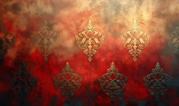 Background with ornament in red and gold color. Selective soft focus.