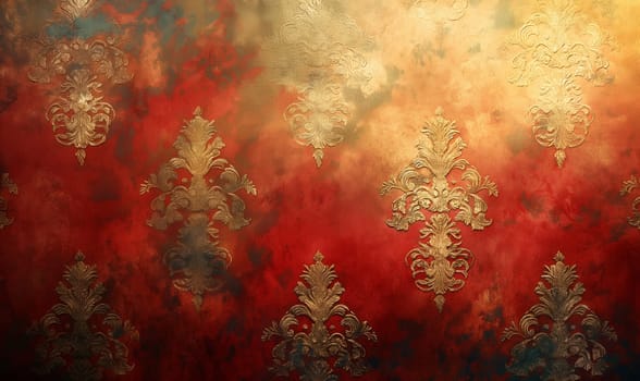 Background with ornament in red and gold color. Selective soft focus.