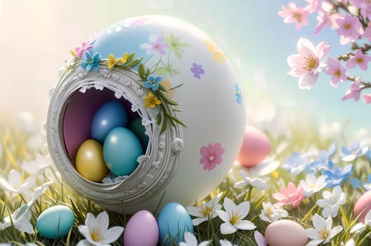 Easter card with painted colored eggs. AI generated image.