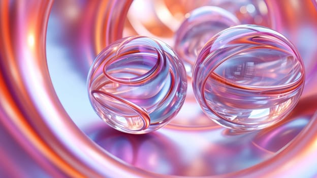 A close up of a glass sphere with an orange swirl