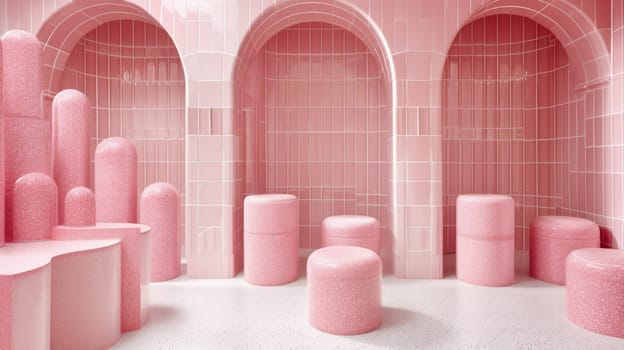 A room with pink walls and a lot of candy
