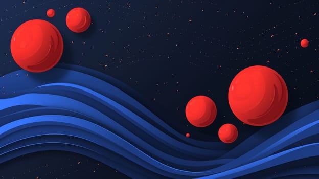 A group of red balls are floating on a blue background