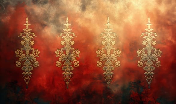 Background with ornament in red and gold color. Selective soft focus.