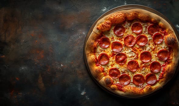 Appetizing pizza with sausage on the table. Selective soft focus.