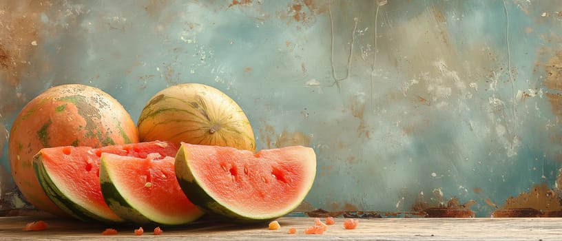 Ripe juicy watermelon on a texture background. Selective soft focus.