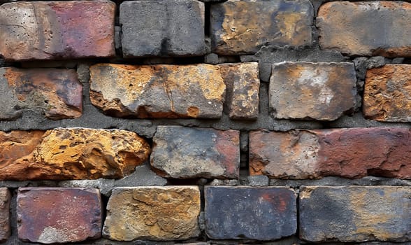 Creative background of an old wall made of colored bricks. Selective soft focus.