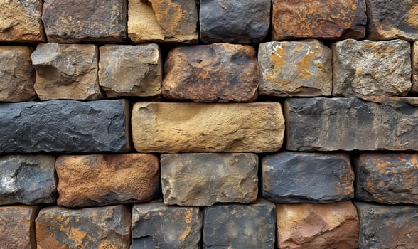 Creative background of an old wall made of colored bricks. Selective soft focus.