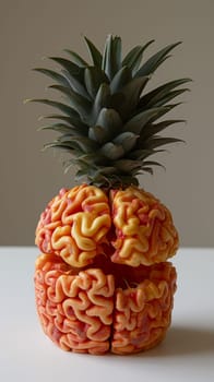 A pineapple with a brain shape cut out of it on top