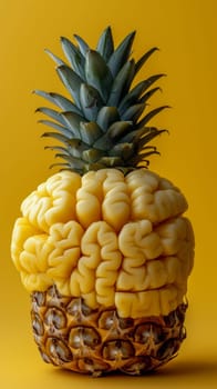 A pineapple with a brain inside of it on top