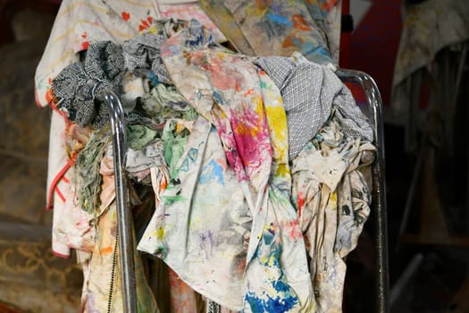 Rags cloth for wiping artist's brushes in art workshop
