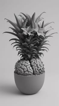 A potted plant with a pineapple in the middle of it