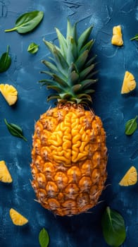 A pineapple with a brain on top surrounded by leaves