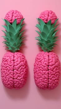 Two pink pineapples with brain shapes on them are shown