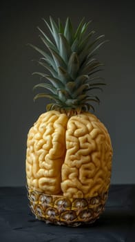 A pineapple with a brain inside of it on top