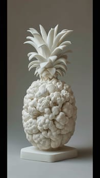 A pineapple made of white cauliflower on a stand