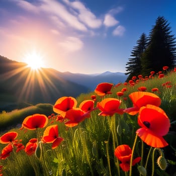 A Serene Meadow of Vibrant Red Poppies