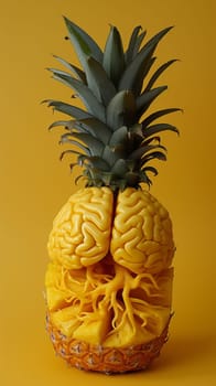 A pineapple with a brain inside of it on top