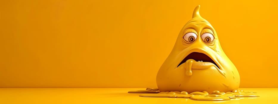 Melting Yellow Cartoon Character on Monochrome Background, copy space