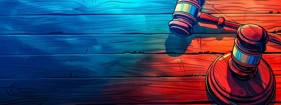 Colorful Gavel on Wooden Background, copy space