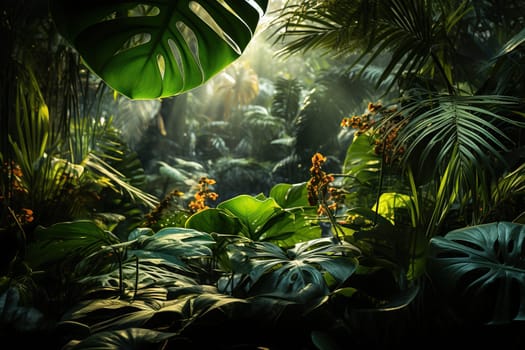 Large monstera leaves in the tropical forest.