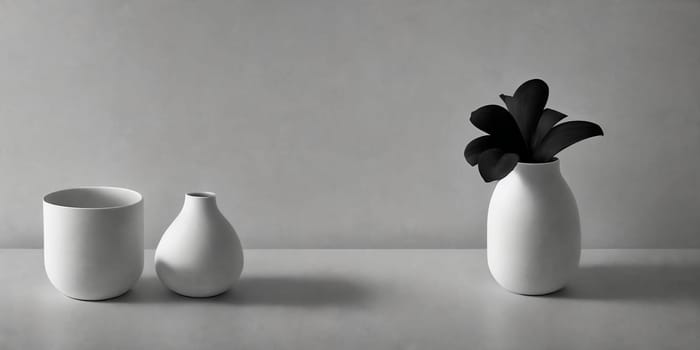 Composition of simple objects against plain grey background. Ai Generative