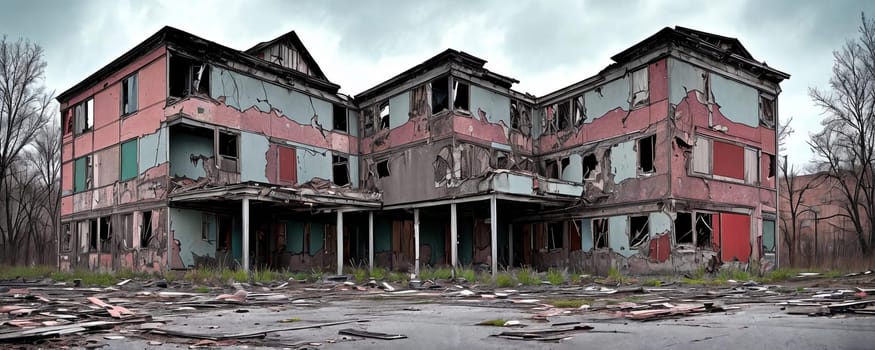 Urban Decay. Abandoned or decaying urban spaces, unique angles, textures, and contrasting colors. Generative AI