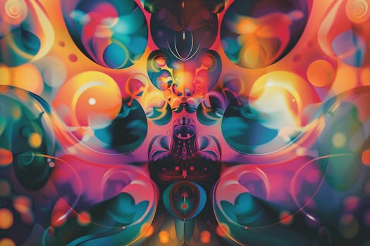 Mesmerizing abstract psychedelic background featuring kaleidoscope of vibrant colors and fluid shapes, ideal for creative designs, music festival graphics. Y2K style. Optical illusion. Generative AI