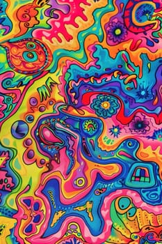 Vibrant abstract psychedelic background with swirling patterns in bold colors, ideal for creative projects, posters, or Y2K inspired designs. Optical illusion. Vertical format. Generative AI