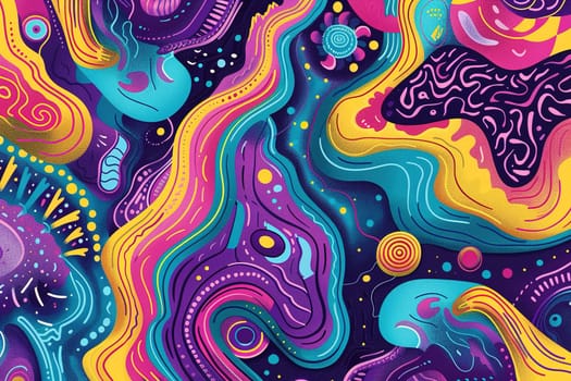 Vibrant abstract psychedelic background with swirling patterns in bold colors, ideal for creative projects, posters, or Y2K inspired designs. Optical illusion. Generative AI